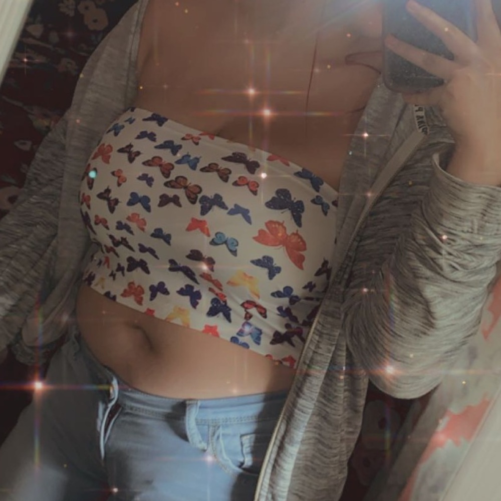 Crop tube top butterfly shirt